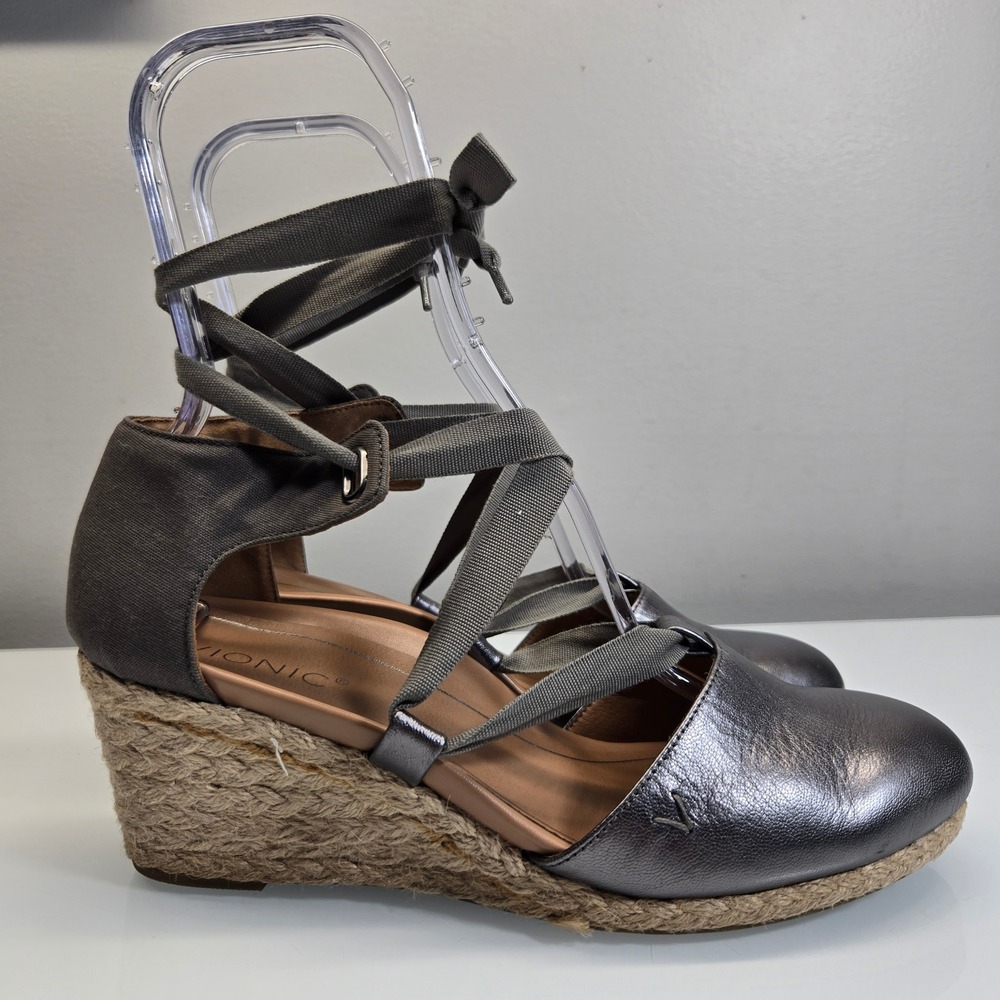 Vionic Metallic Gray Espadrille Wedge Lace-Up Women's Shoe